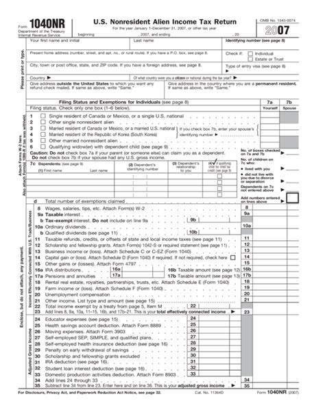 1040nr Fillable Form Printable Forms Free Online