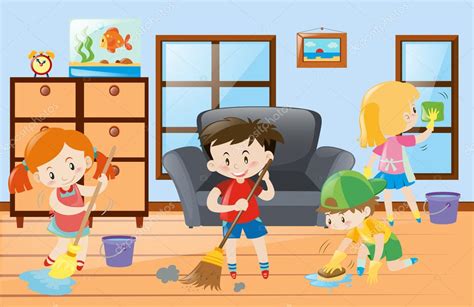 Niños Haciendo Tareas En Casa — Archivo Imágenes Vectoriales © Brgfx