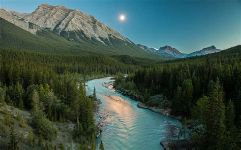 River Moonlight Mountains Landscape Forest Trees 2560x1600 ...