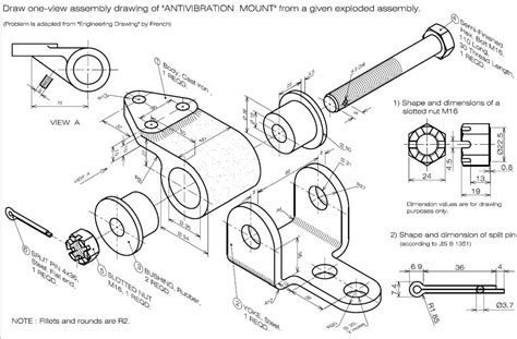 Solved Draw One View Assembly Drawing Of Antivibration