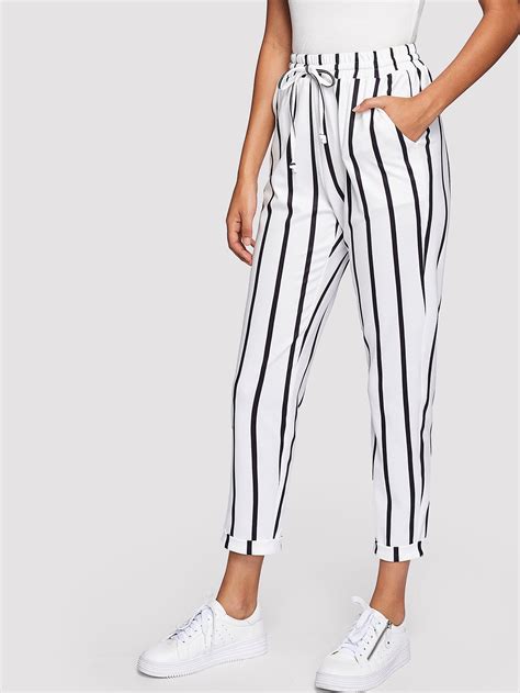 Drawstring Waist Striped Tapered Pants Tapered Pants Pants For Women