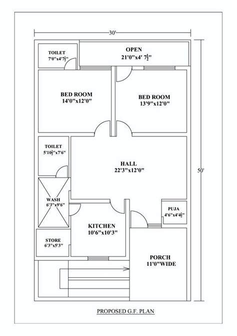 2 Bhk Floor Plan With Dimensions