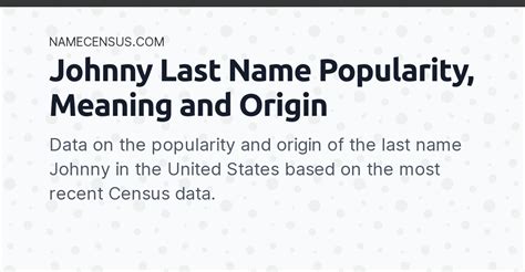 Johnny Last Name Popularity Meaning And Origin