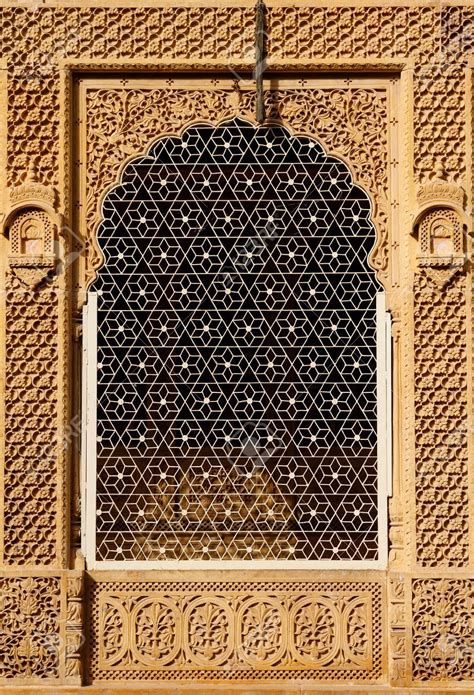 Ornate Window Of Beautifolu Haveli In Jaisalmer City In India Rajasthan