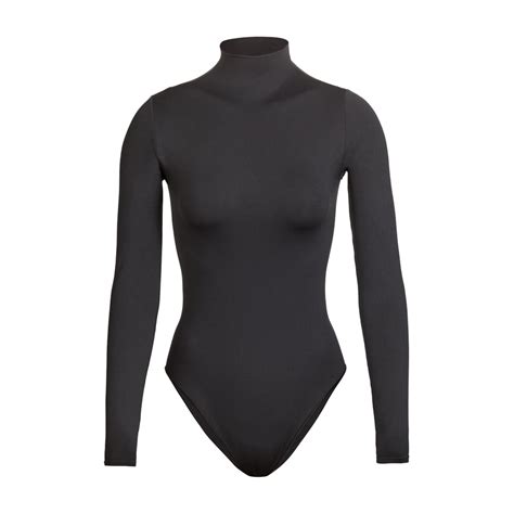 SKIMS Long Sleeve Mock Neck Bodysuit in Onyx | Kim Kardashian SKIMS 
