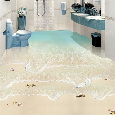 Beach Sea Wave 3d Photo Wallpaper Custom Floor Mural Pvc Waterproof