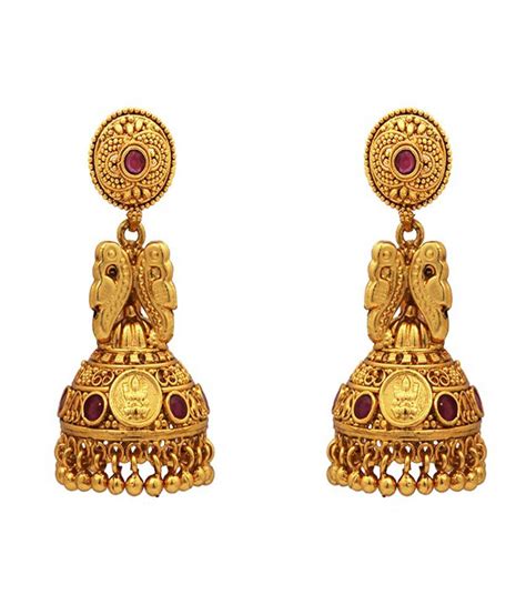 Sthrielite Impressive Gold Plated Temple Kemp Stone Jhumki Earrings