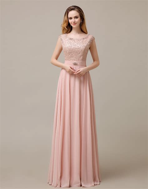 2016 Blush Pink Long Lace Modest Cheap High Waist Bridesmaid Dress New