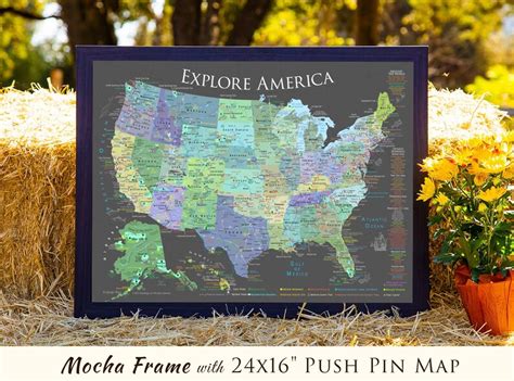 Usa Push Pin Map National Parks Map Checklist Framed Pin Etsy