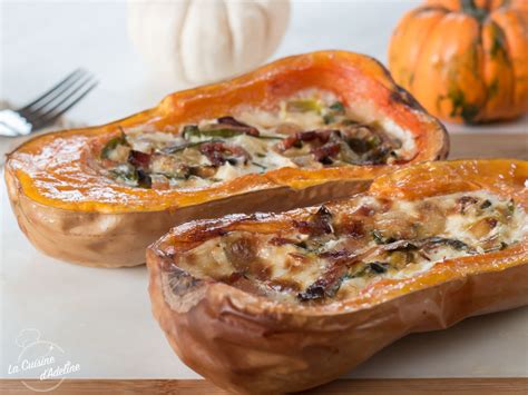 Courge butternut farcie crème lardons poireau