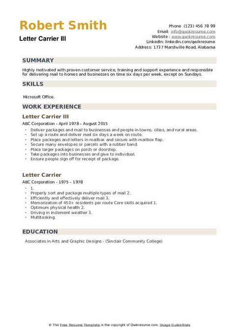 Get this complete sample business plan as a free text document. Letter Carrier Resume Samples | QwikResume