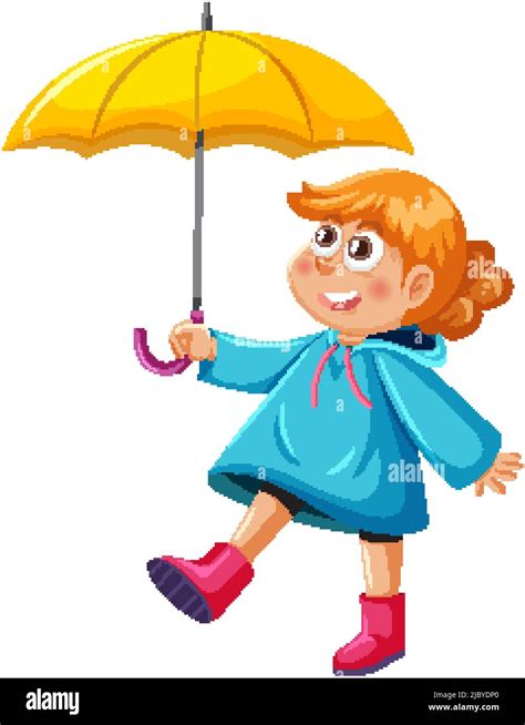 A Girl Wearing Raincoat And Holding Umbrella Illustration Stock Vector