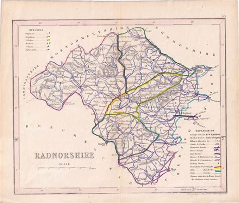 Antique Map Radnorshire 1850 Ca Antiche Curiosità