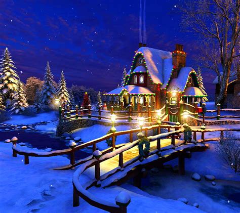 The Visit Sleigh Santa Christmas Snow Houses Reindeer Trees