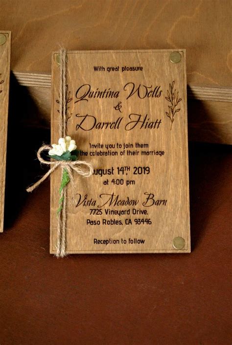 Real Wood Wedding Invitation 4x6 Laser Engraved 100 Etsy Wood