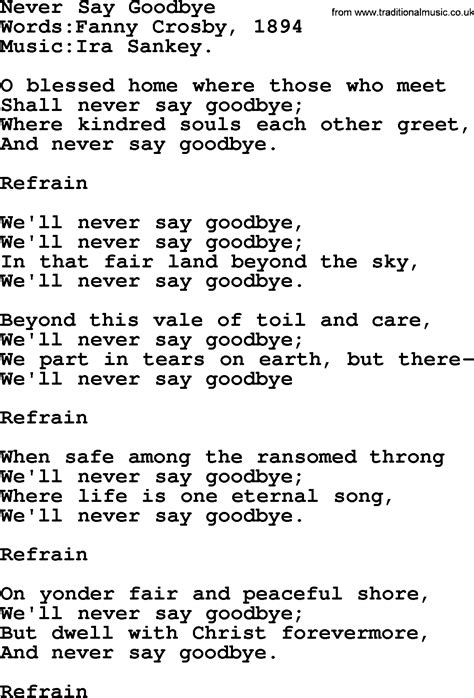 Hymns And Songs About Heaven Never Say Goodbye Lyrics And Pdf Hot Sex Picture
