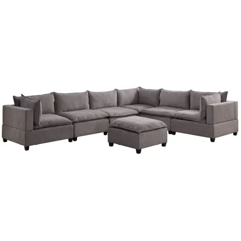 Madison Fabric Down Feather 7 Piece Modular Sectional Sofa With Ottoman