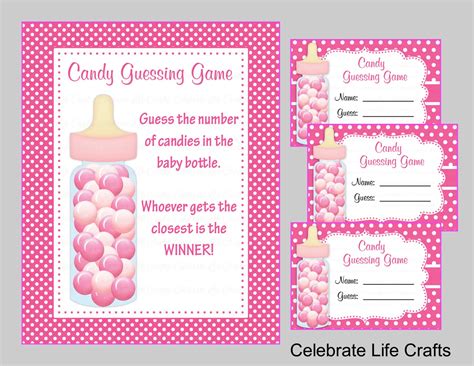 How many candies in a jar template. Baby Shower Printable Game Candy Jar or Bottle Guessing Game
