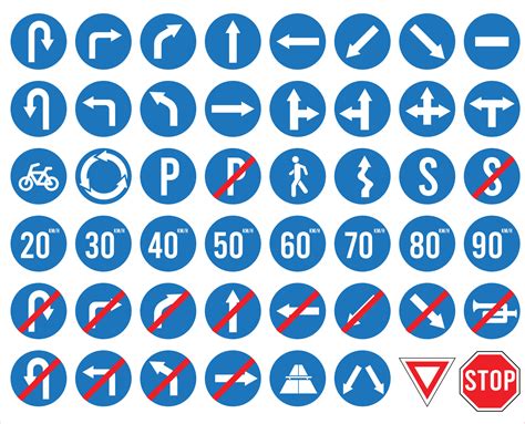 Set Of Traffic Sign Blue Color Round Road Sign Vector 7909456 Vector