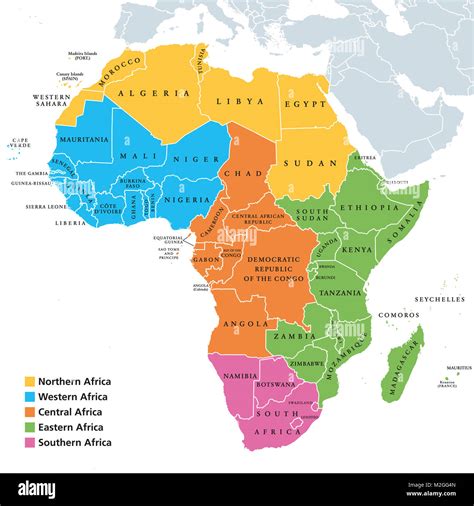 Regiones De África Mapa Político Con Países Individuales Naciones