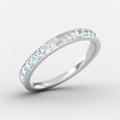 Thin K Aquamarine Eternity Ring Solid Gold Ring Modern Etsy