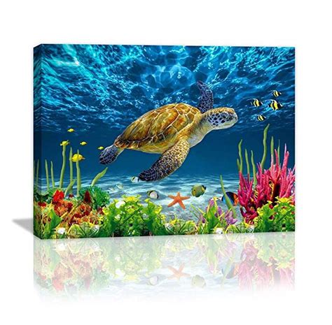 Bathroom Wall Decor Blue Ocean Sea Turtle Wall Art Poster Artwork For