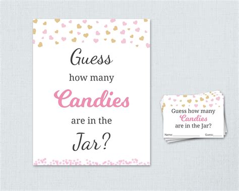 Candy Guessing Game Girl Baby Shower Games Printable Pink Hearts