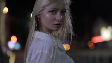 Woman With Long Hair Turn Face In Night City Stock Video Video Of Face Motion 149065185