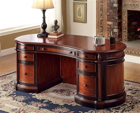 Kingsway Oval Office Desk In Cherry And Black Wood Home Office Desks