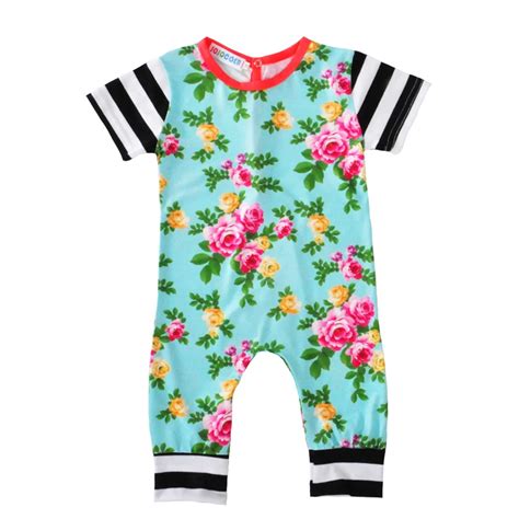 Moonlight Summer Floral Baby Girl Romper 2017 New Flower Stripe Short