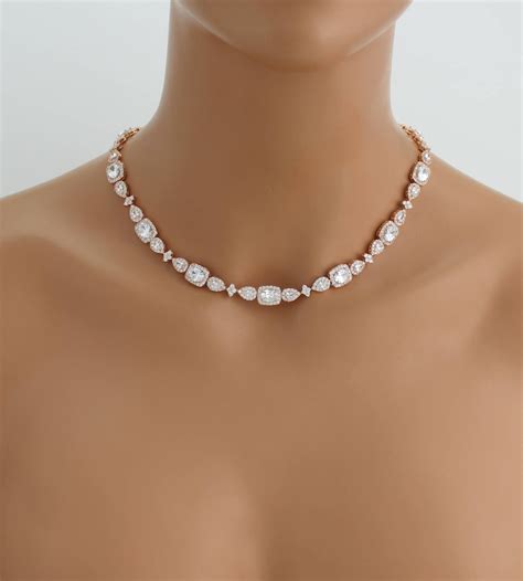 Rose Gold Bridal Necklace Bridal Jewelry Cz Necklace Wedding Necklace Crystal Necklace Rose Gold