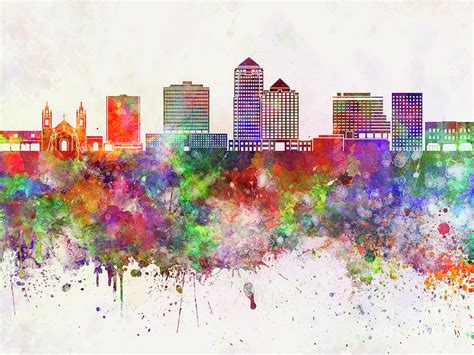 Albuquerque V2 Skyline In Watercolor Background Painting By Pablo Romero