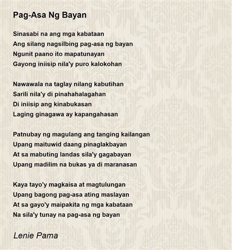 Pag Asa Ng Bayan Pag Asa Ng Bayan Poem By Lenie Pama