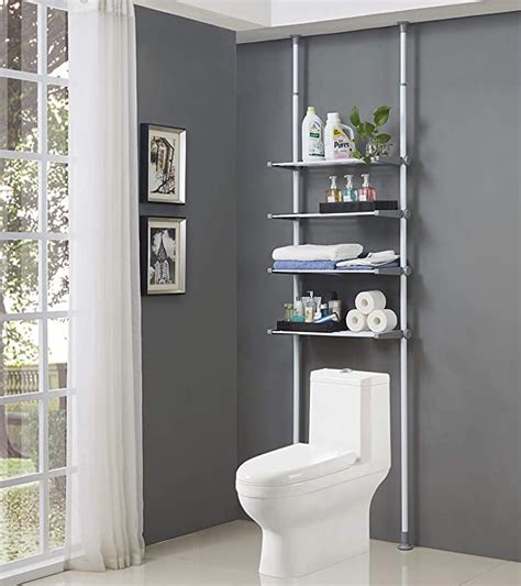 Bathroom storage rack space saver shelves organizer bamboo. Amazon.com: ALLZONE 4 Tier Over Commode Shelving, Over The ...