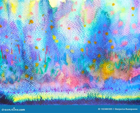 Abstract Art Raining Falling Rainbow Colorful Watercolor Painting
