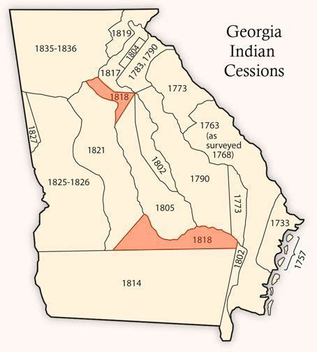 Georgia Indian Cessions Map Creek Cherokee Others Georgia Map