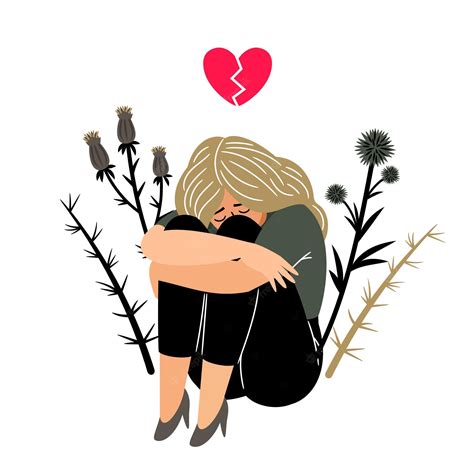 Niña Llorando Con Sentimiento De Tristeza Señora Joven De Dibujos Animados Con El Corazón Roto