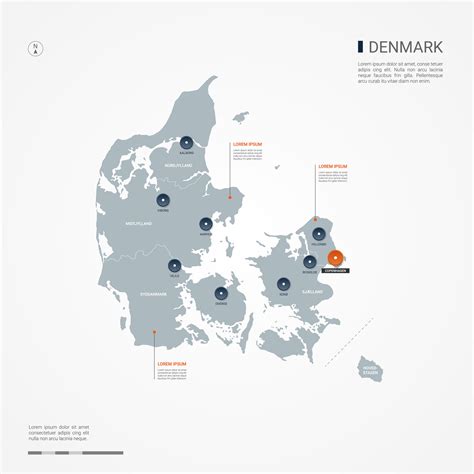 Denmark Map With Borders Cities Capital Copenhagen And Administrative