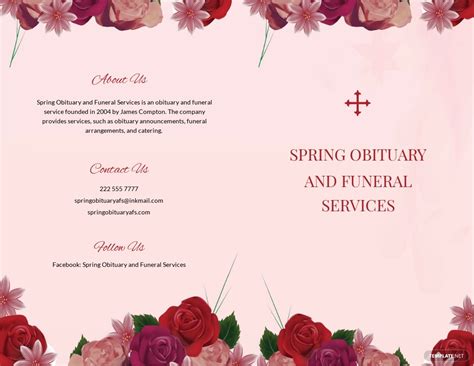 Floral Obituary Bi Fold Brochure Template In Illustrator Indesign