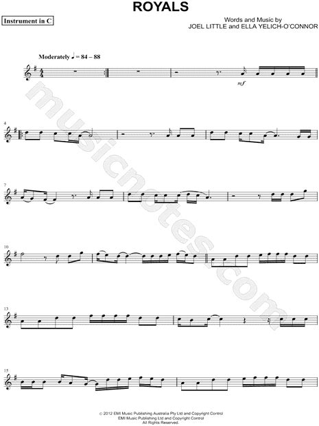 Lorde Royals C Instrument Sheet Music Flute Violin