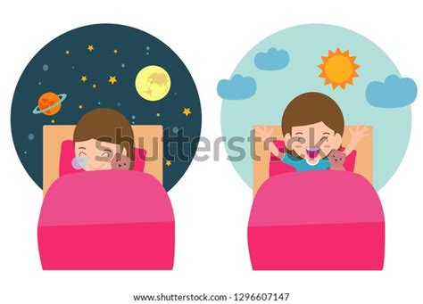 Vector Illustration Kid Sleeping Waking Child Stock Vector Royalty