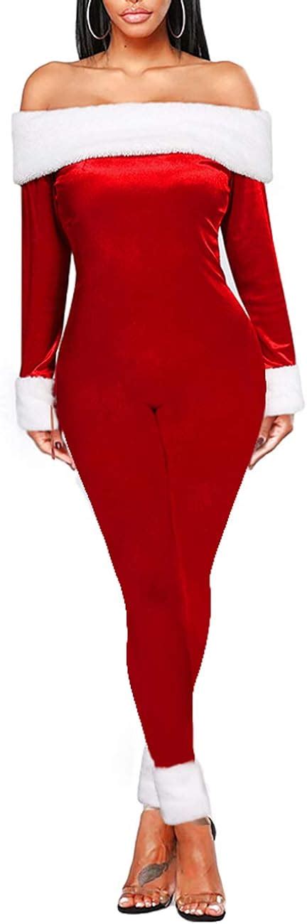 n d women s christmas jumpsuit pajamas sexy off shoulder velvet romper santa adult onesie pjs