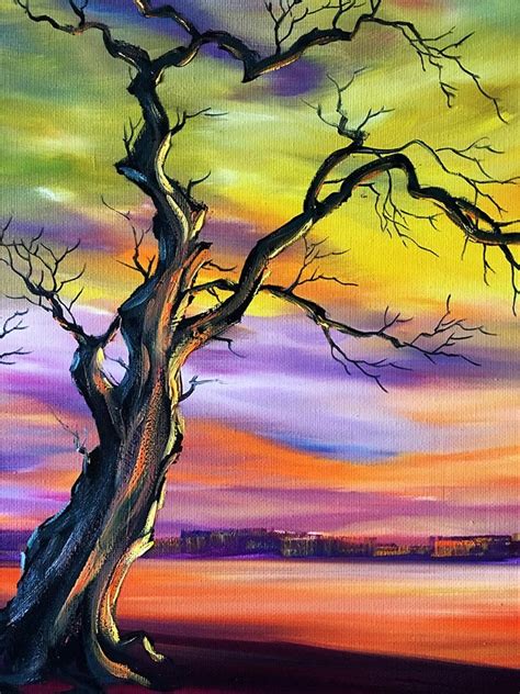 Landscape Oil Painting Abstract Tree Original Canvas Modern Etsy