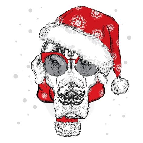 Premium Vector Funny Dog In Santa Hat Glasses And Scarf Christmas