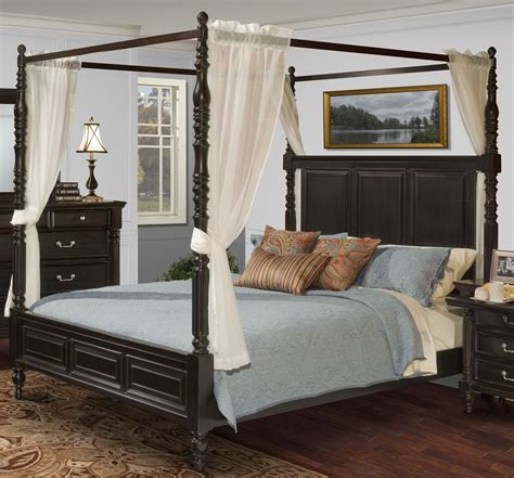 Martinique Rubbed Black King Canopy Bed With Drapes From New Classics