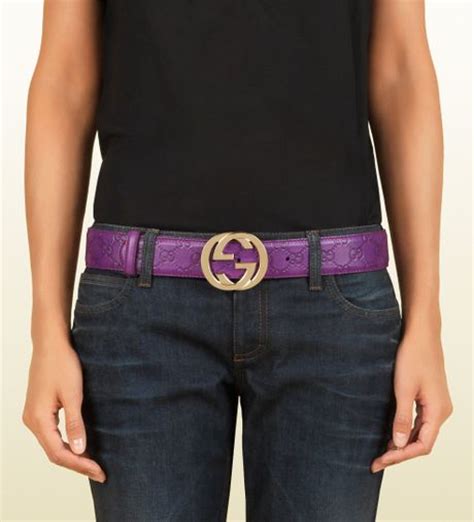 Gucci Purple Guccissima Leather Belt With Interlocking G Buckle In