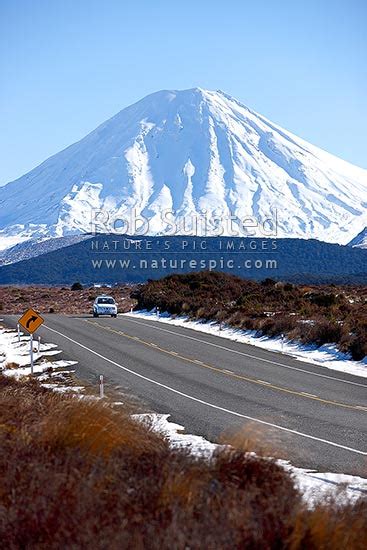 Desert Road State Highway 1 With Winter Snow Mount Ngauruhoe Beyond