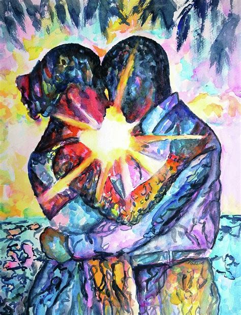 Embracing Couple In Love Painting By Carlin Blahnik