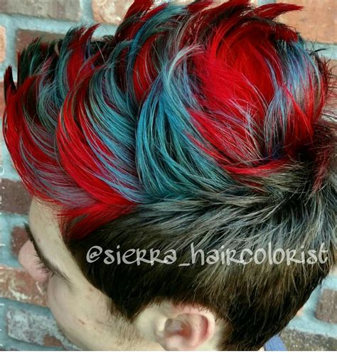 Mens Hair Haircut Mohawk Red And Blue Hair Lanza