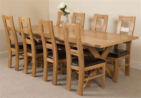 Vermont Solid Oak 200cm 240cm Crossed Leg Extending Dining Table With 8